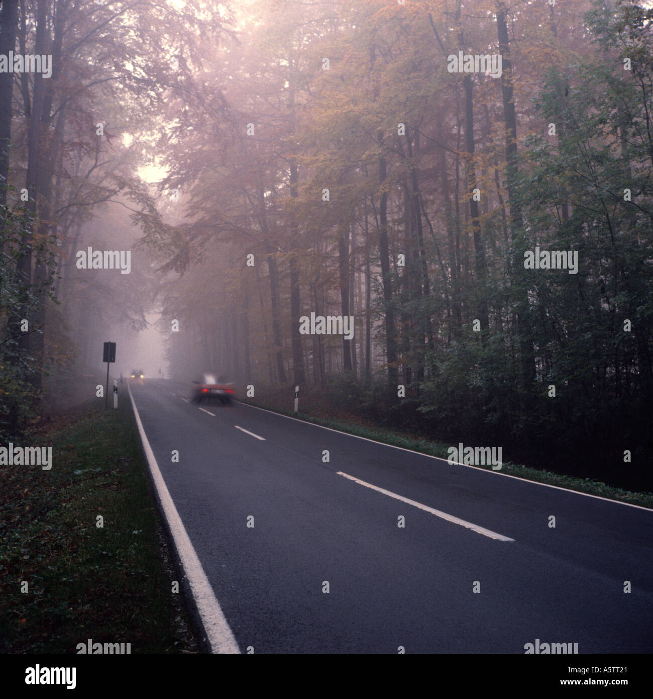 car on country road in fog Stock Photo - Alamy