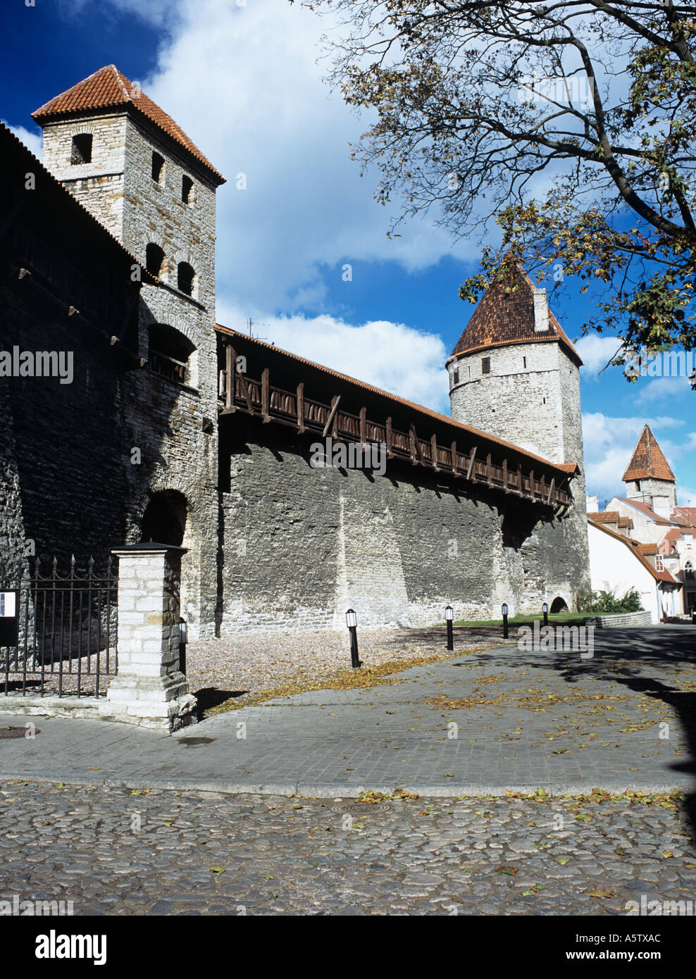 Tallinn Old Town Republic of Estonia Europe. GATE and CITY WALLS at Suur Kloostri Stock Photo