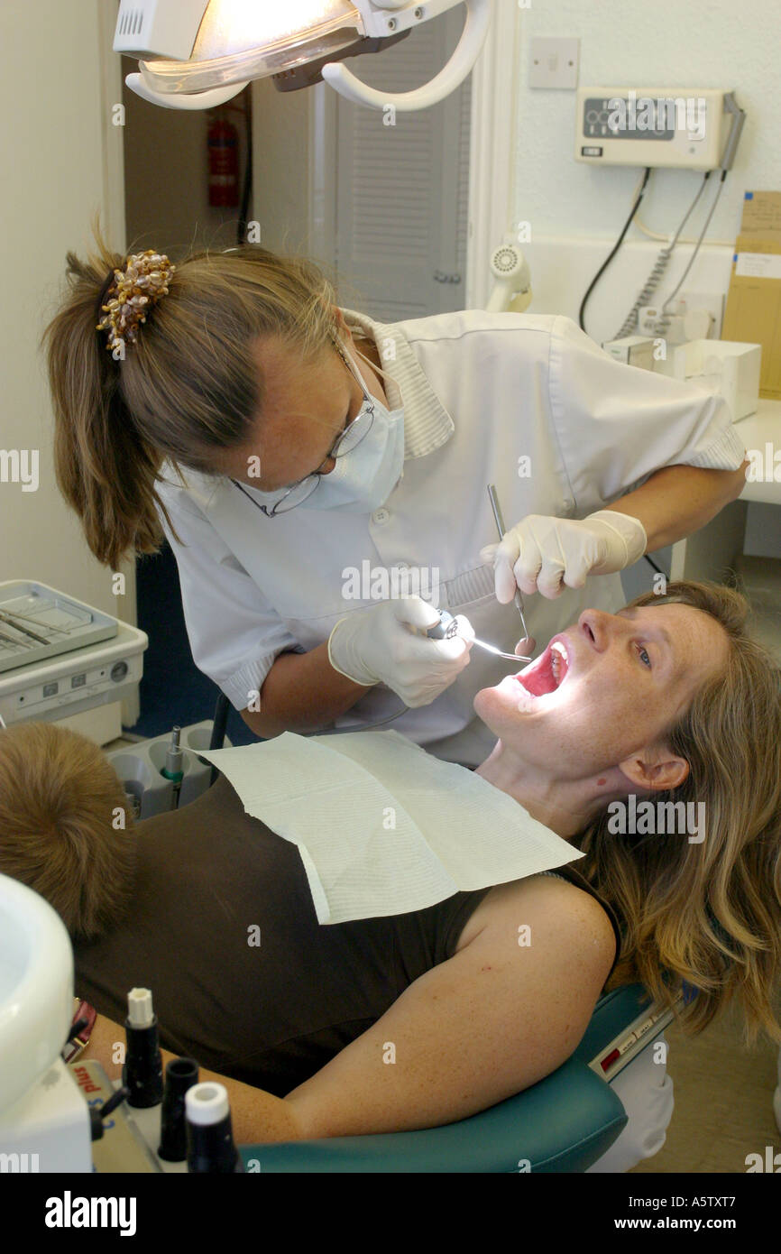 dentist checking a woman's teeth Stock Photo Alamy
