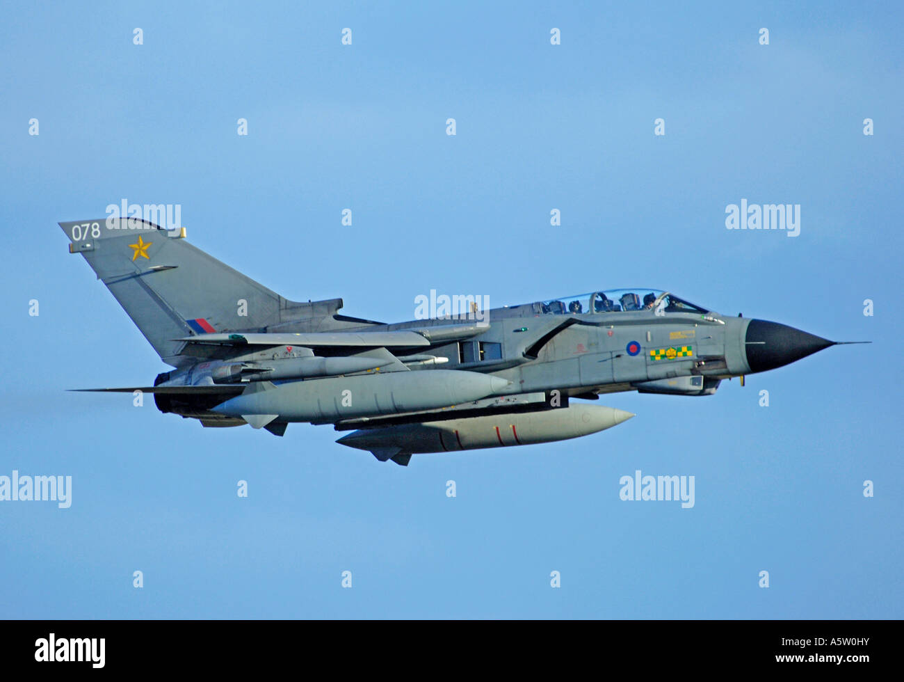 Panavia Tornado F4 Fighter on reheat in Flight from RAF Air Base at Lossiemouth, Moray, Scotland. XAV 4939-462 Stock Photo