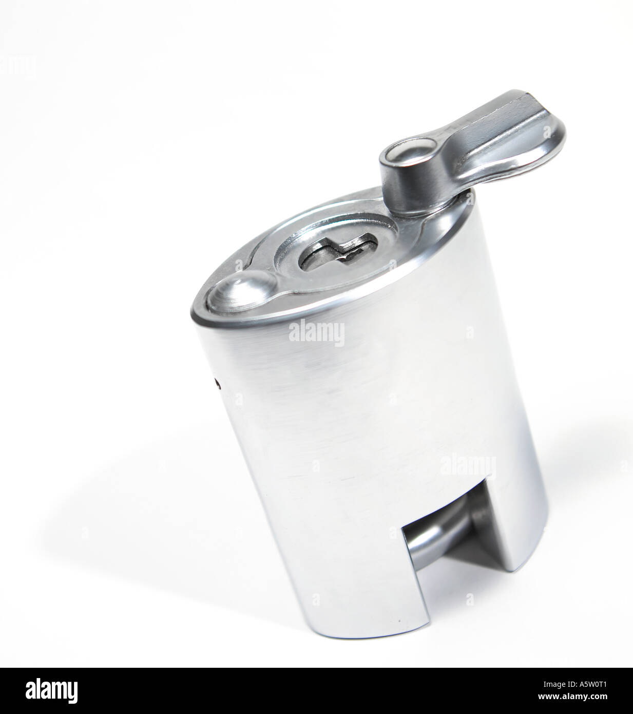 A chrome strong tough padlock and key Stock Photo