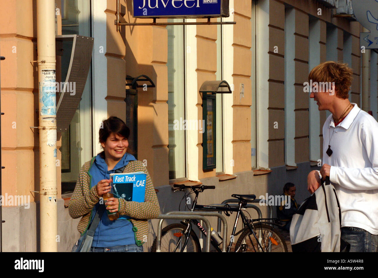 STUDENTS IN TARTU CITY CENTRE in Estonia Stock Photo