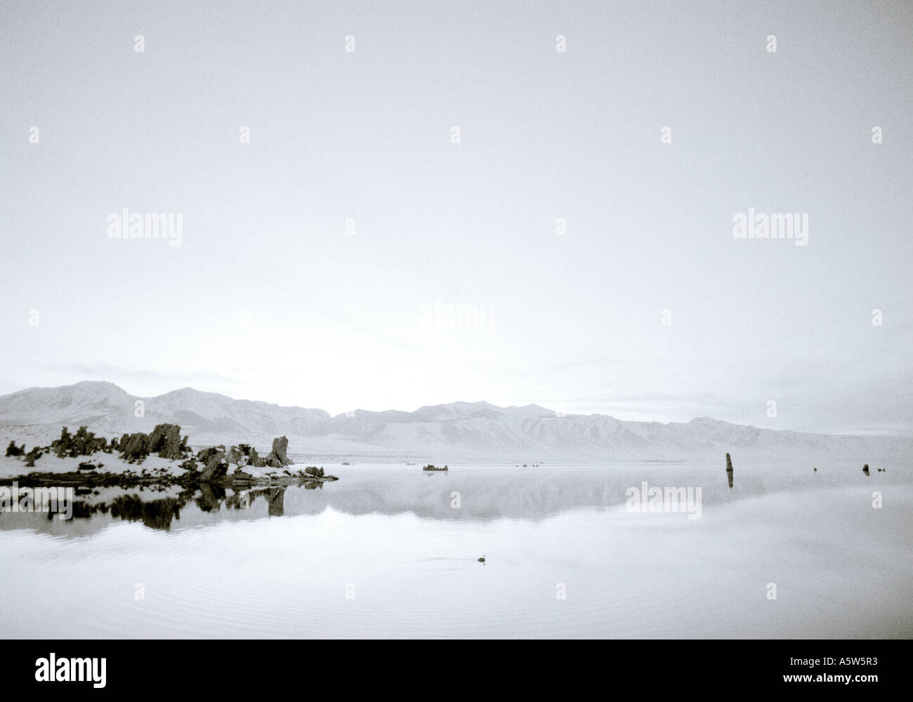 American Landscape. Ethereal serenity of Mono Lake and its tufa in Sierra Nevada in the United States of America. Environment Nature Travel USA Stock Photo