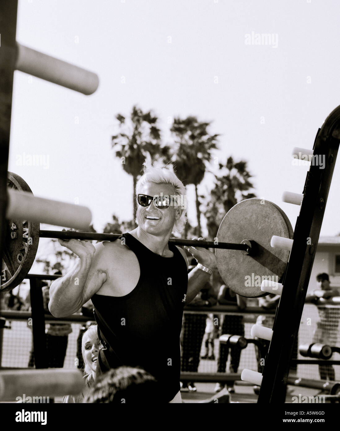 Bodybuilder Tom Platz at Muscle Beach at Venice Beach in Los Angeles