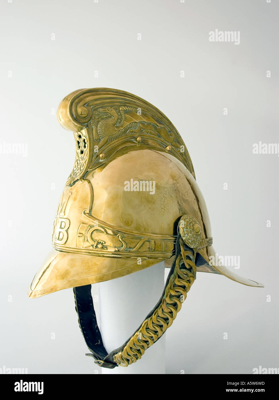 Closeup detail of a brass firemans helmet. DSC_8566 Stock Photo