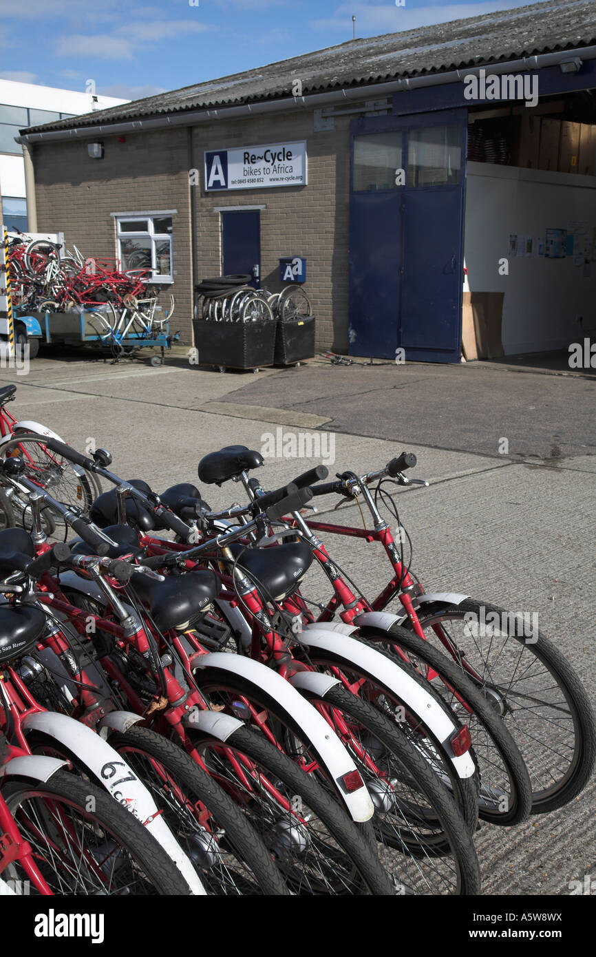 Re-Cycle charity recycling bikes for Africa, Colchester, Essex, England Stock Photo