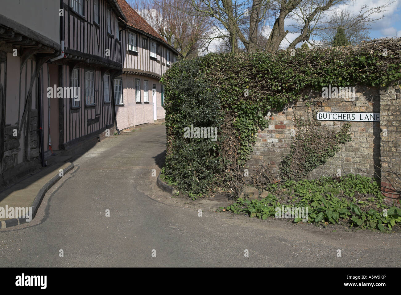 Ancient half timbered buildings Butchers Lane, Boxford, Suffolk