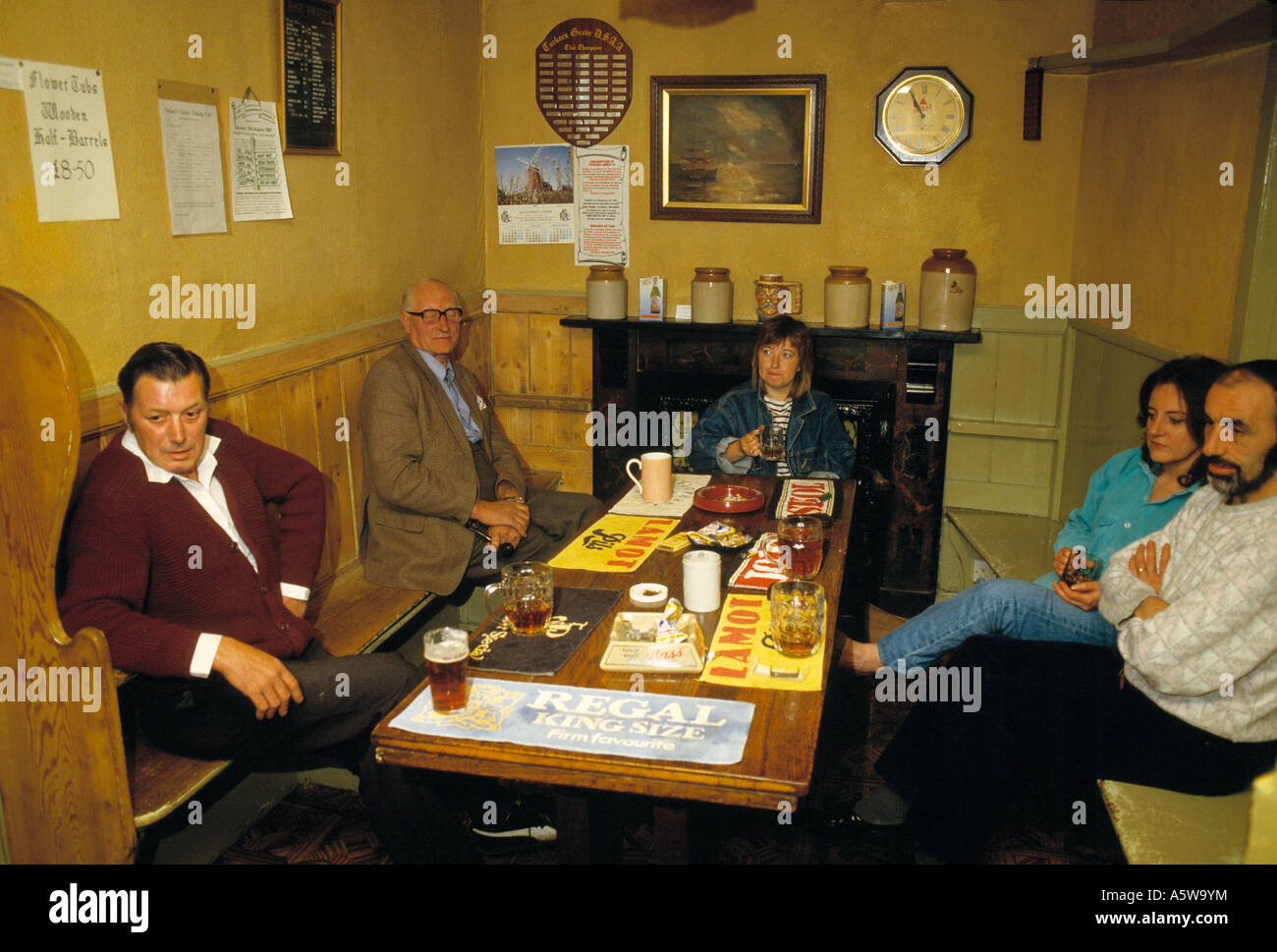 Interior of pub (Tuckers Grave Inn) in Somerset, England circa 1985 ...