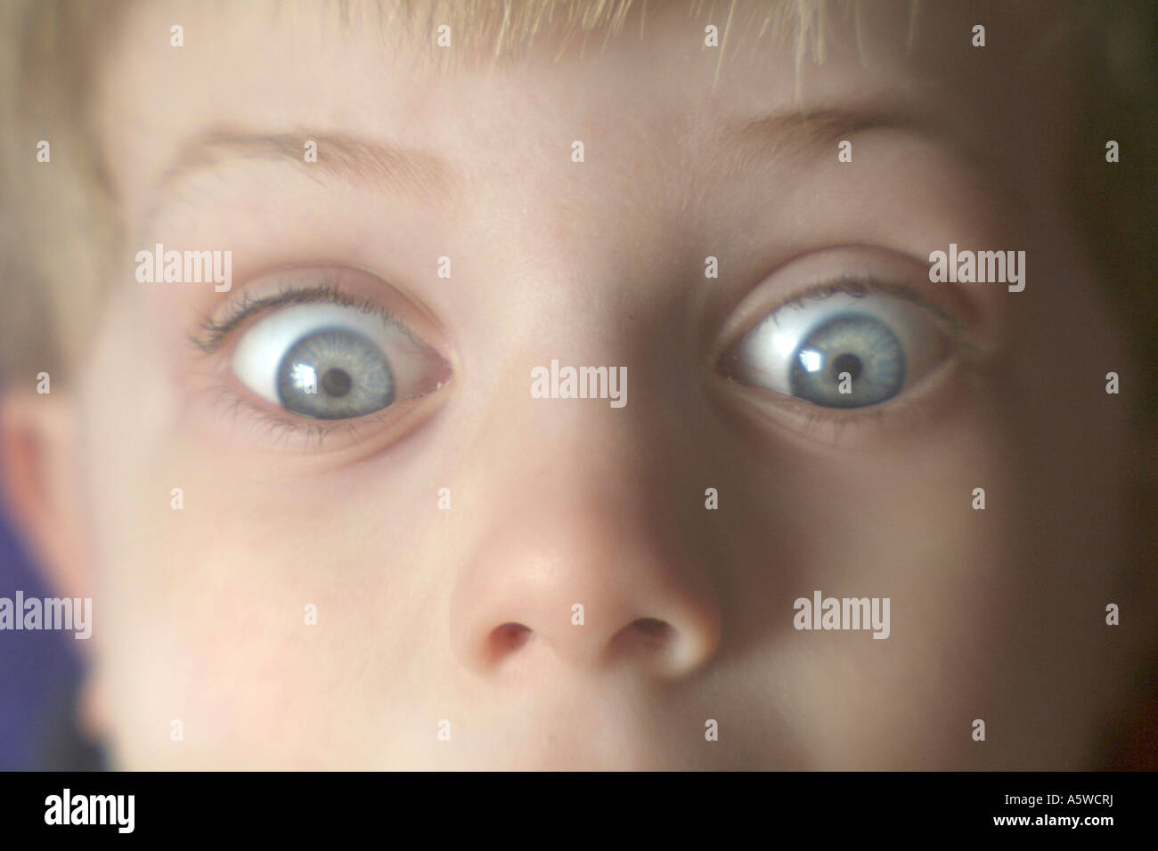 Boy with Amazed look on his face eyes wide open Stock Photo