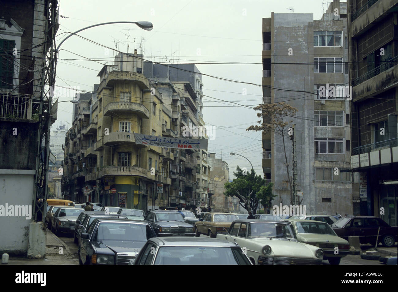 Lebanon Beirut In April 1994 After The Civil War Traffic Jam In Achrafieh District Stock Photo