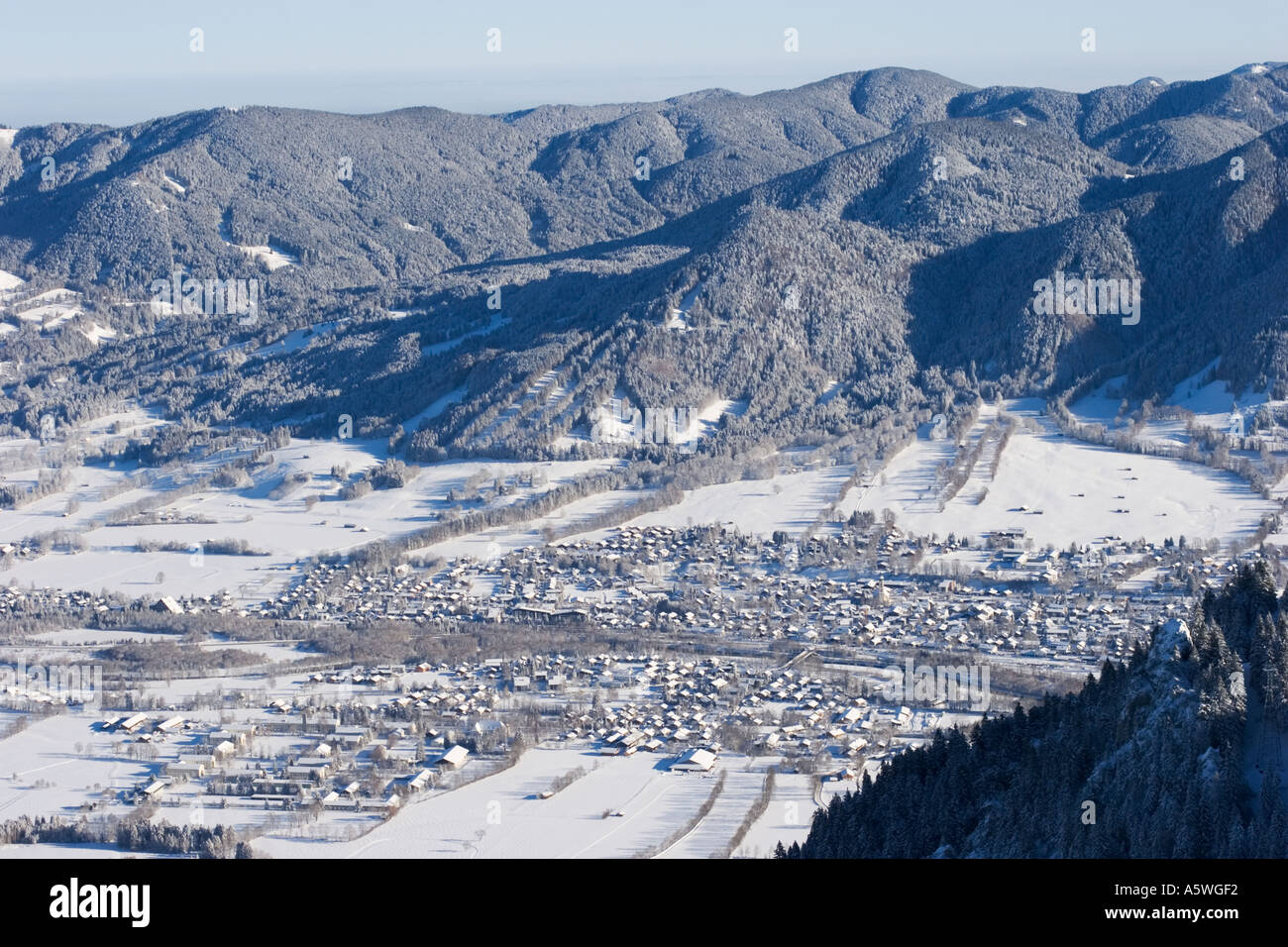 Lenggries view from Brauneck mountain Upper Bavaria Germany Stock Photo
