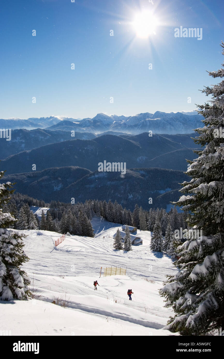 view from Brauneck mountain near Lenggries Upper Bavaria Germany Stock Photo