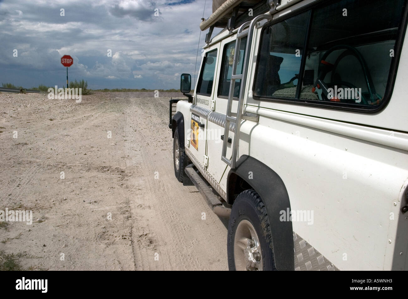 The first signpost in 600 miles as you exit the northern edge of Central Kalahari Game Reserve Stock Photo