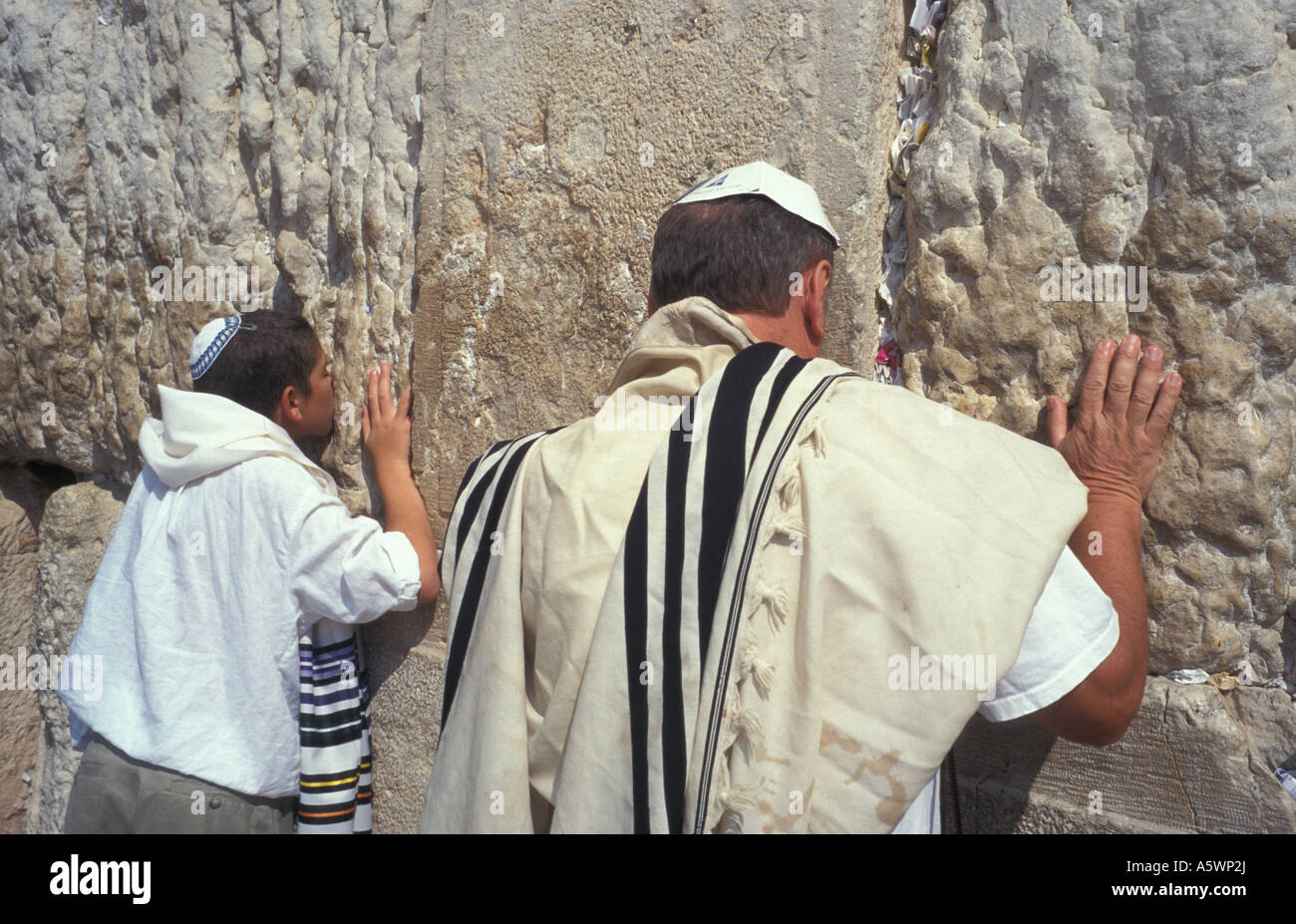 Religioius Jews praying at the Western or Wailing Wall Jerusalem israel Stock Photo