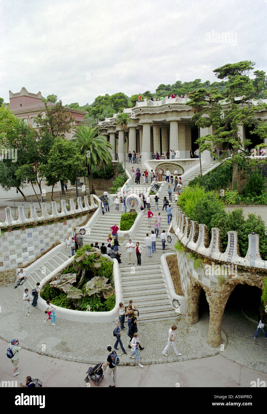 Parc Guell Barcelona Spain. Designed by Antoni Gaudi. Stock Photo