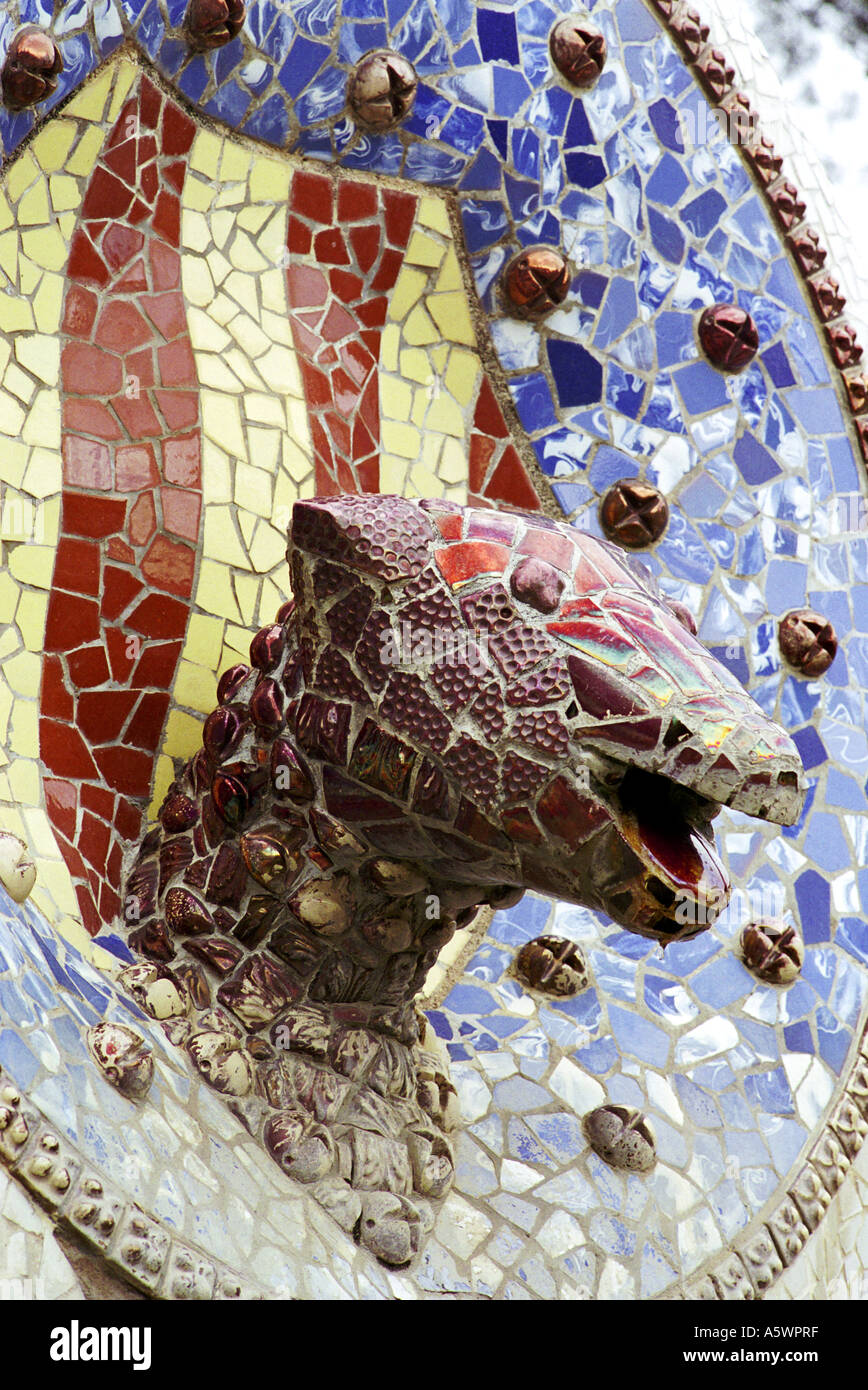 Detail of organic forms together with mosaic patterns used in the Parc Guell Barcelona Spain. Stock Photo