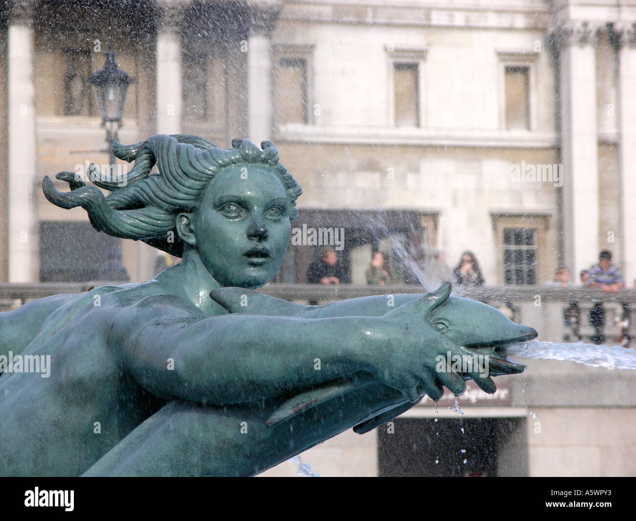 Fountain and statue in Trafalgar Square and the National Gallery London England Stock Photo