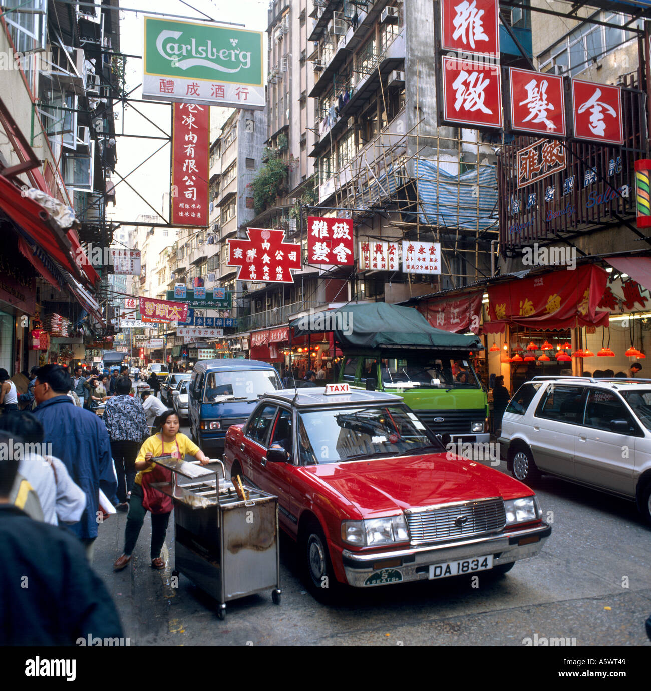 Busy street scene in 1992, Wanchai, Hong Kong Island, Hong Kong Stock Photo