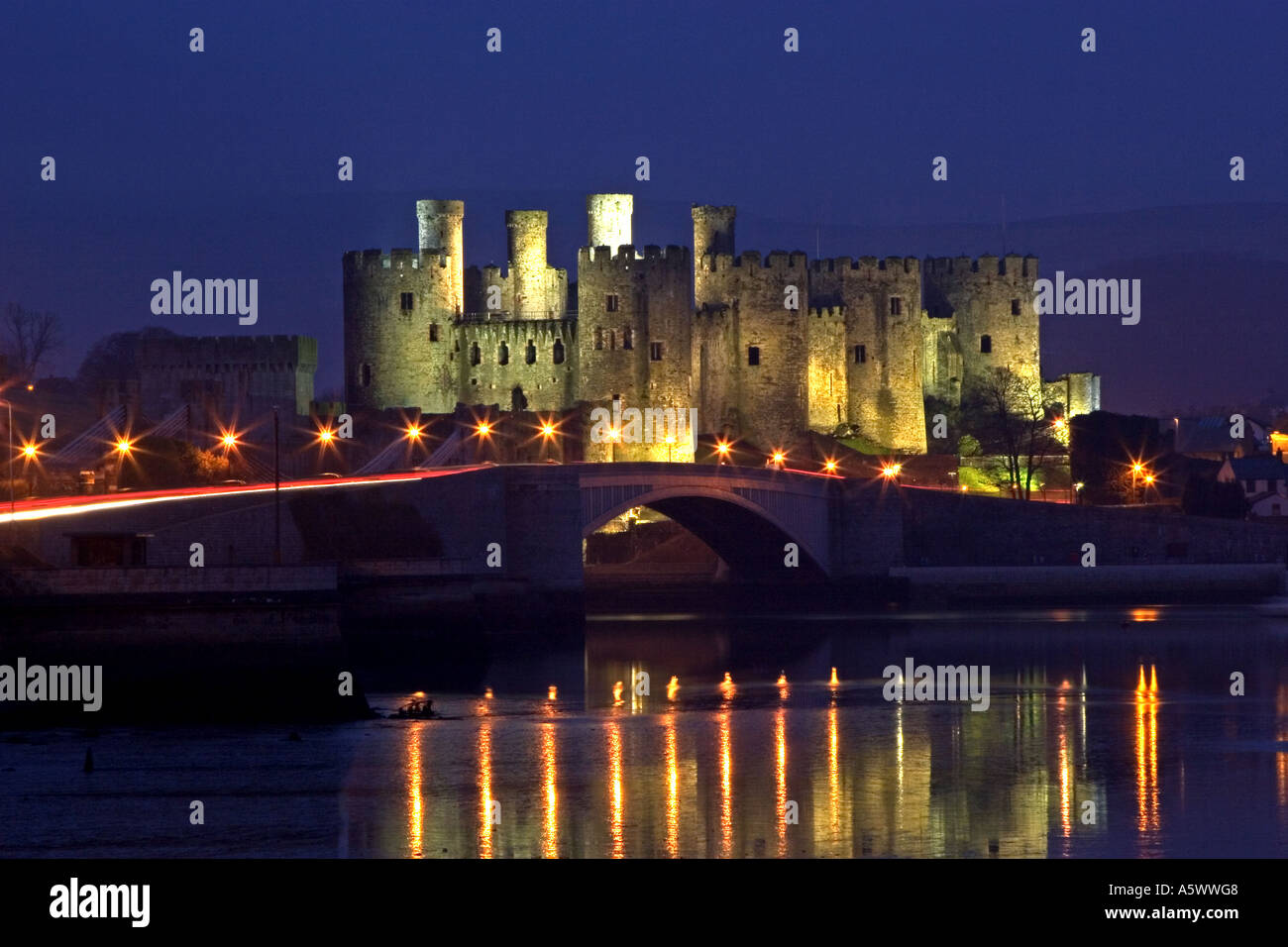 Conwy castle at dusk,wales Stock Photo