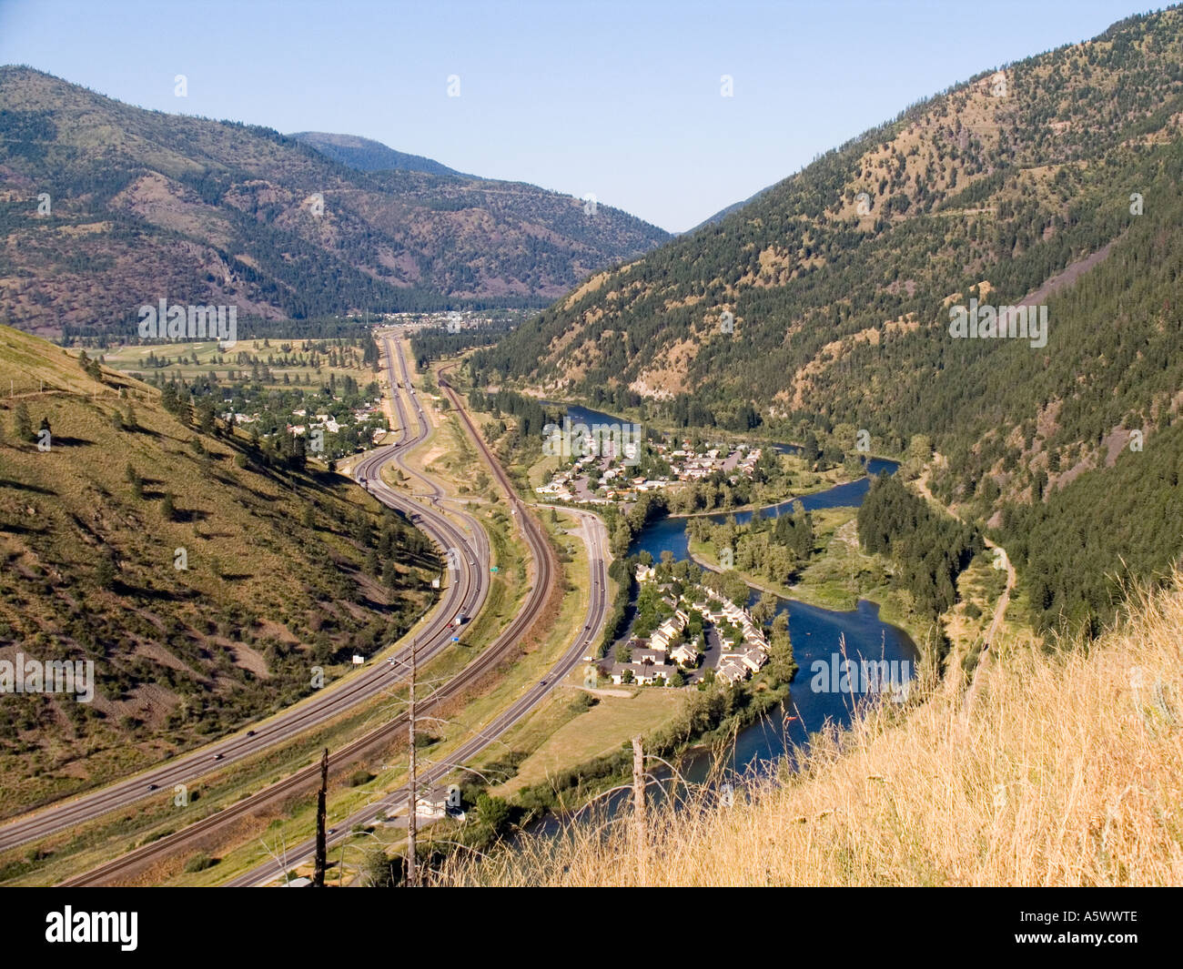 Interstate Highway 90 as it passes through Hellgate Canyon east of Missoula Montana USA Clark's 