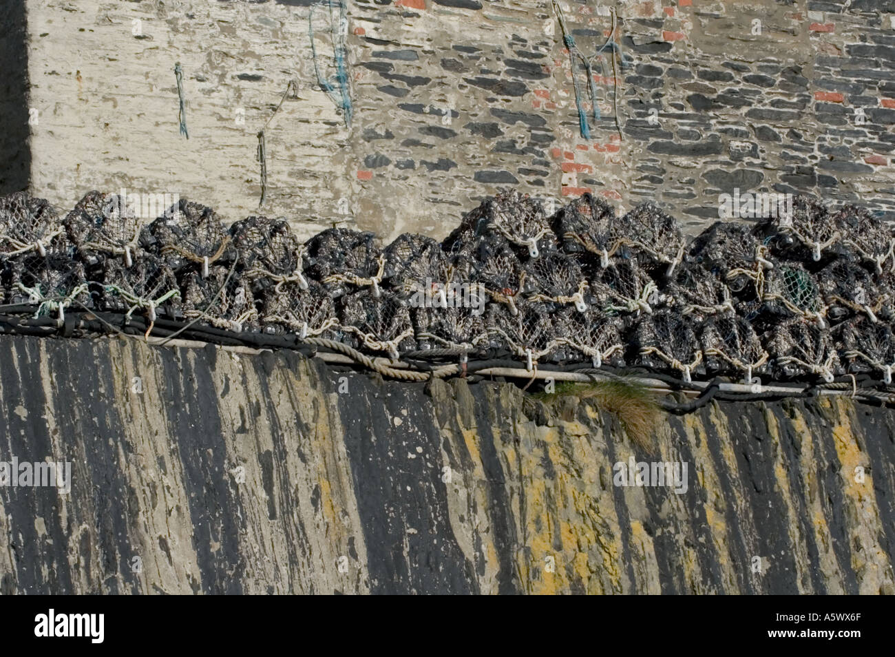 Lobster Pots In Port Isaac Harbour Stock Photo Alamy