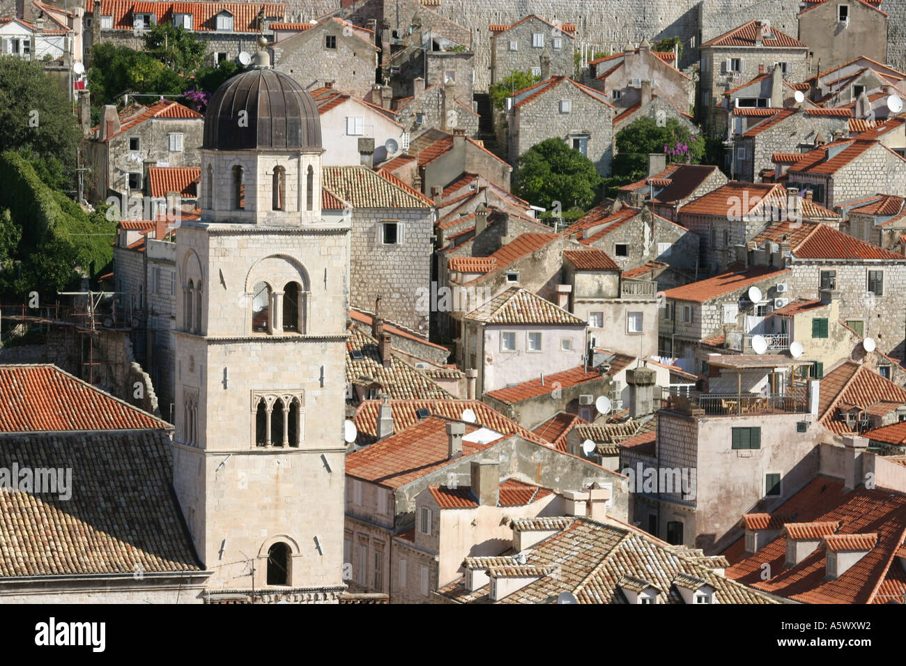View from Minceta Tower of rooftops and franciscan monastery Stock ...