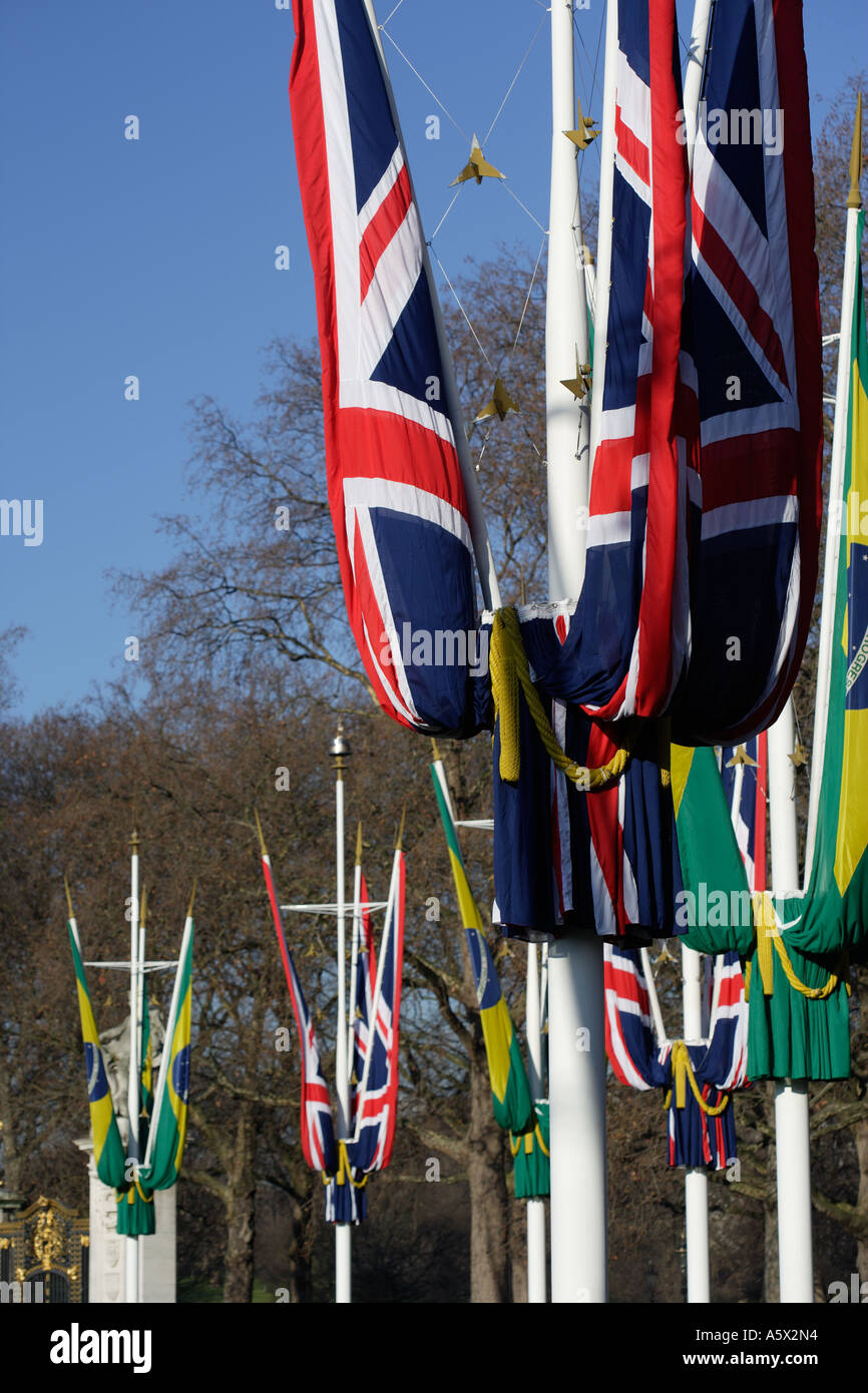 flags near Buckingham Palace London England Great Britain UK Stock Photo