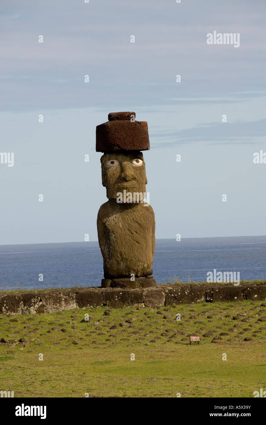 Chile Easter Island Statue or moai on a platform or ahu called Ahu Tahai near Hanga Roa Unique