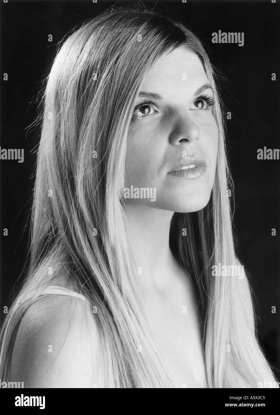 Black and White Portrait of a Blonde Caucasian Girl Stock Photo