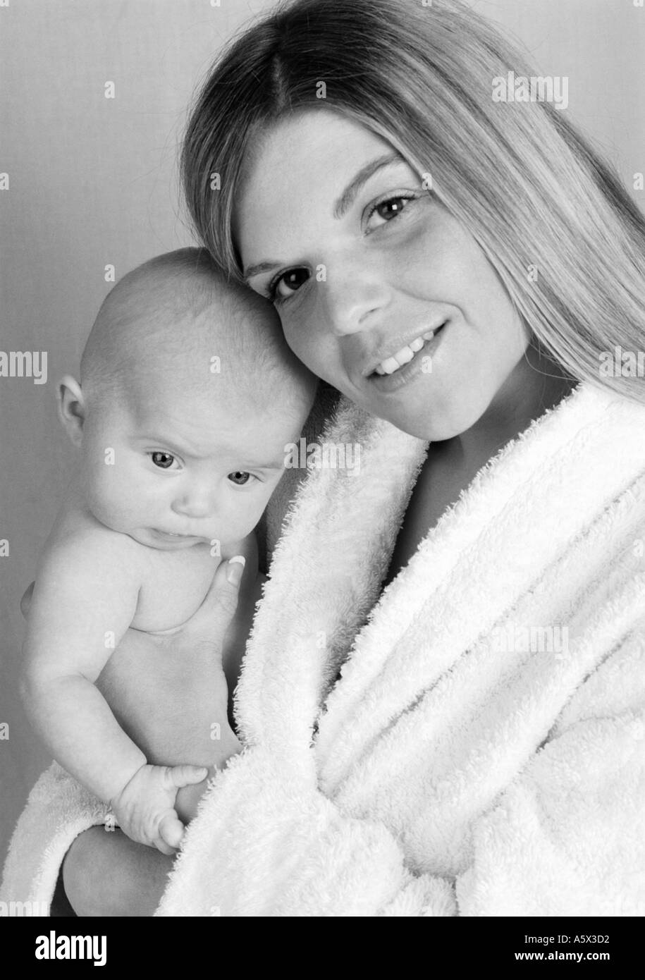 Monochrome Portrait of a Mother and Her Baby Stock Photo