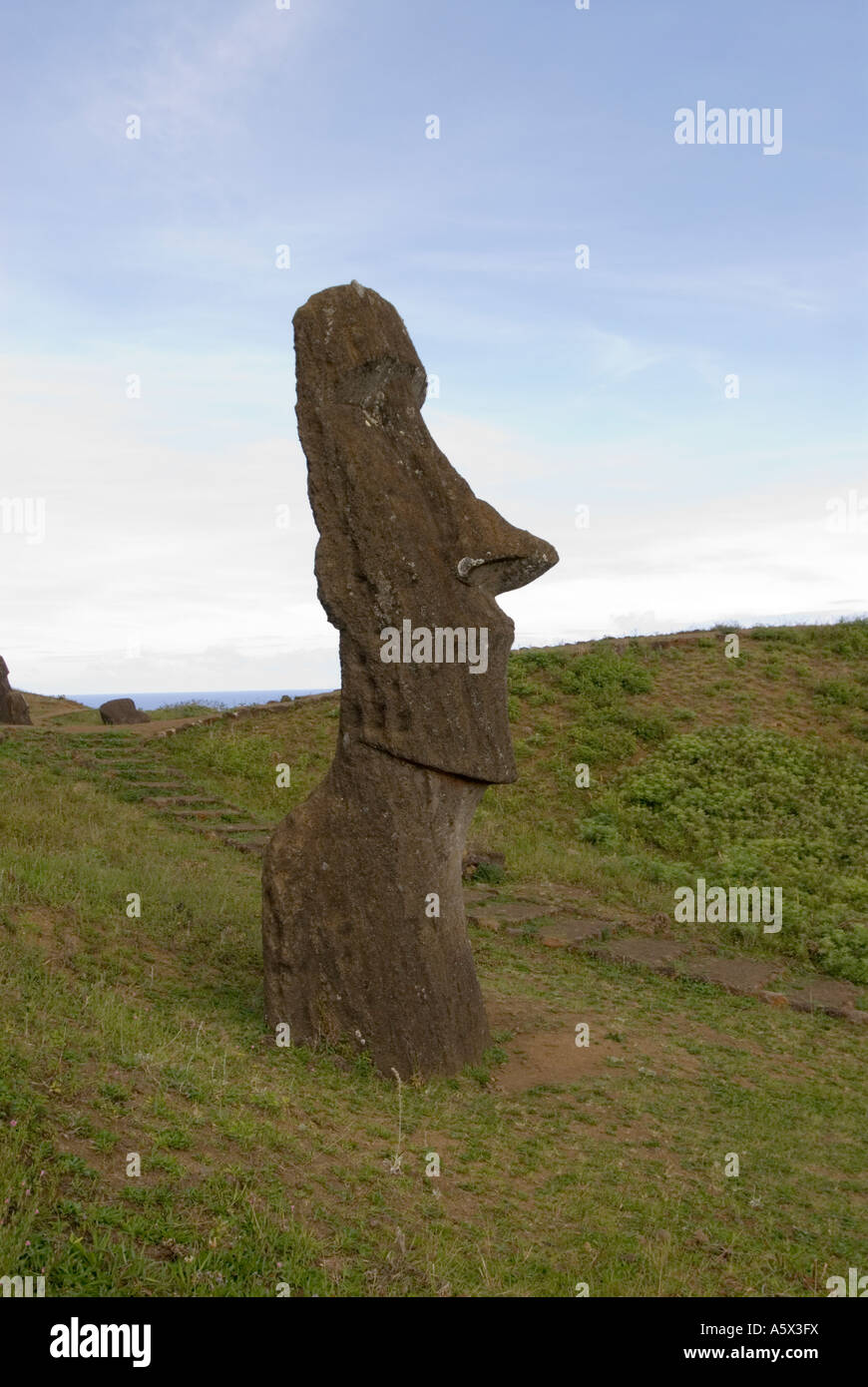 Chile Easter Island Sculptures at the quarry Rano Raraku where all the large moai were carved