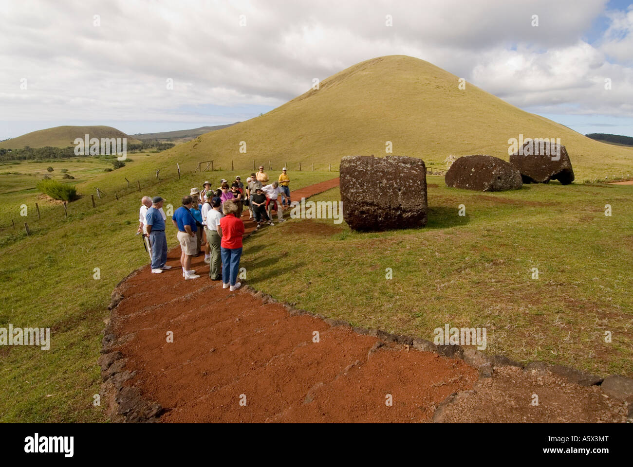 Chile Easter Island Puna Pau the quarry for red stone topknots that were  put on the statues or moai Stock Photo - Alamy