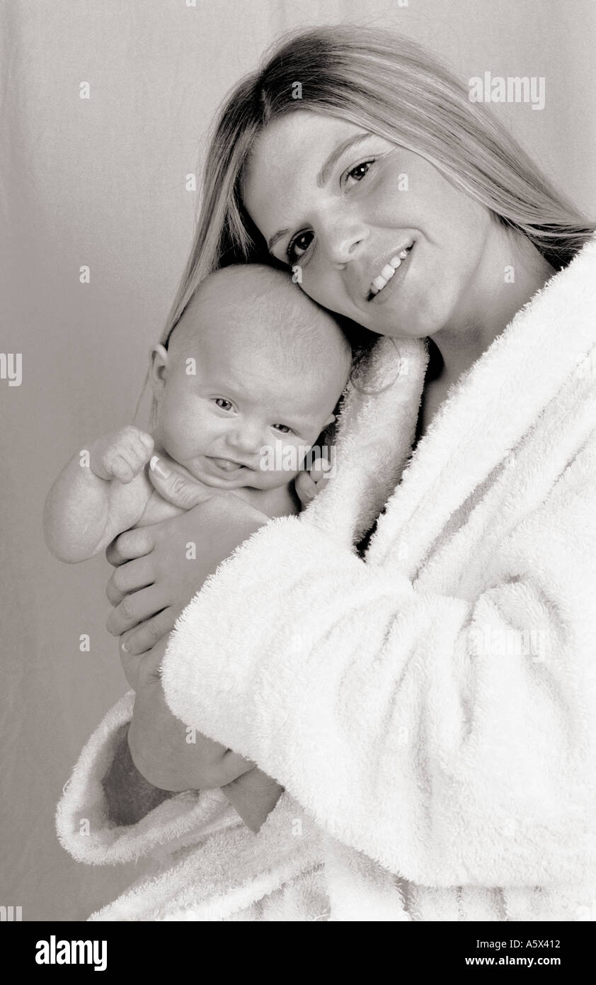 Monochrome Portrait of a Mother and Her Baby Stock Photo