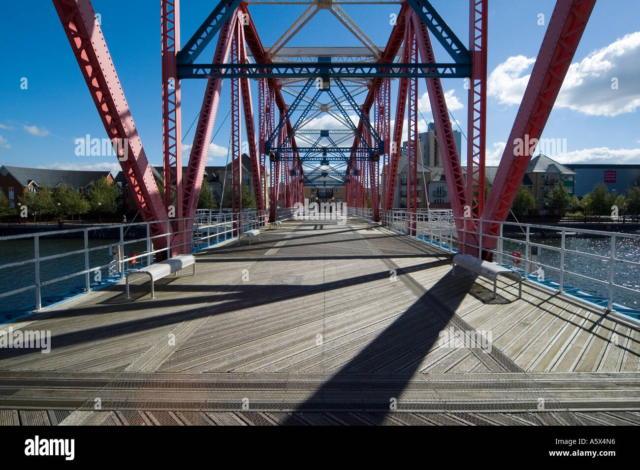 Detroit Bridge which separates Huron Basin and Erie Basin, Salford Quays, Greater Manchester, UK Stock Photo