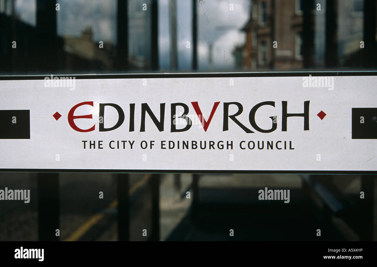 City of Edinburgh Council Sign on a Bus Shelter, Edinburgh, Scotland, UK Stock Photo