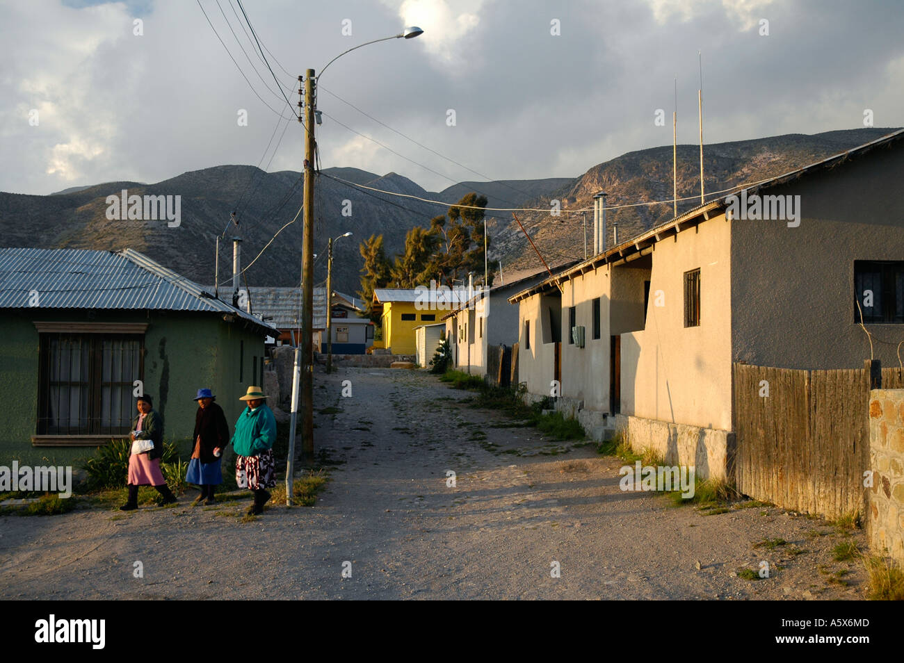 Passers by on street of Putre, Chile, South America Stock Photo