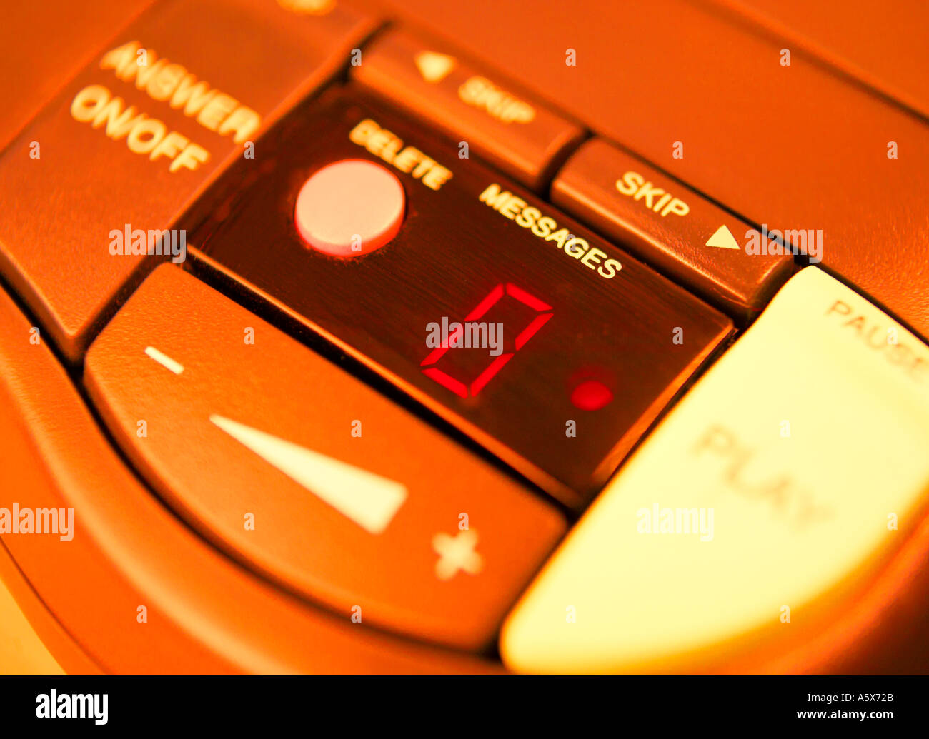 TELEPHONE ANSWERING MACHINE WITH RED DISPLAY SHOWING NO MESSAGES Stock