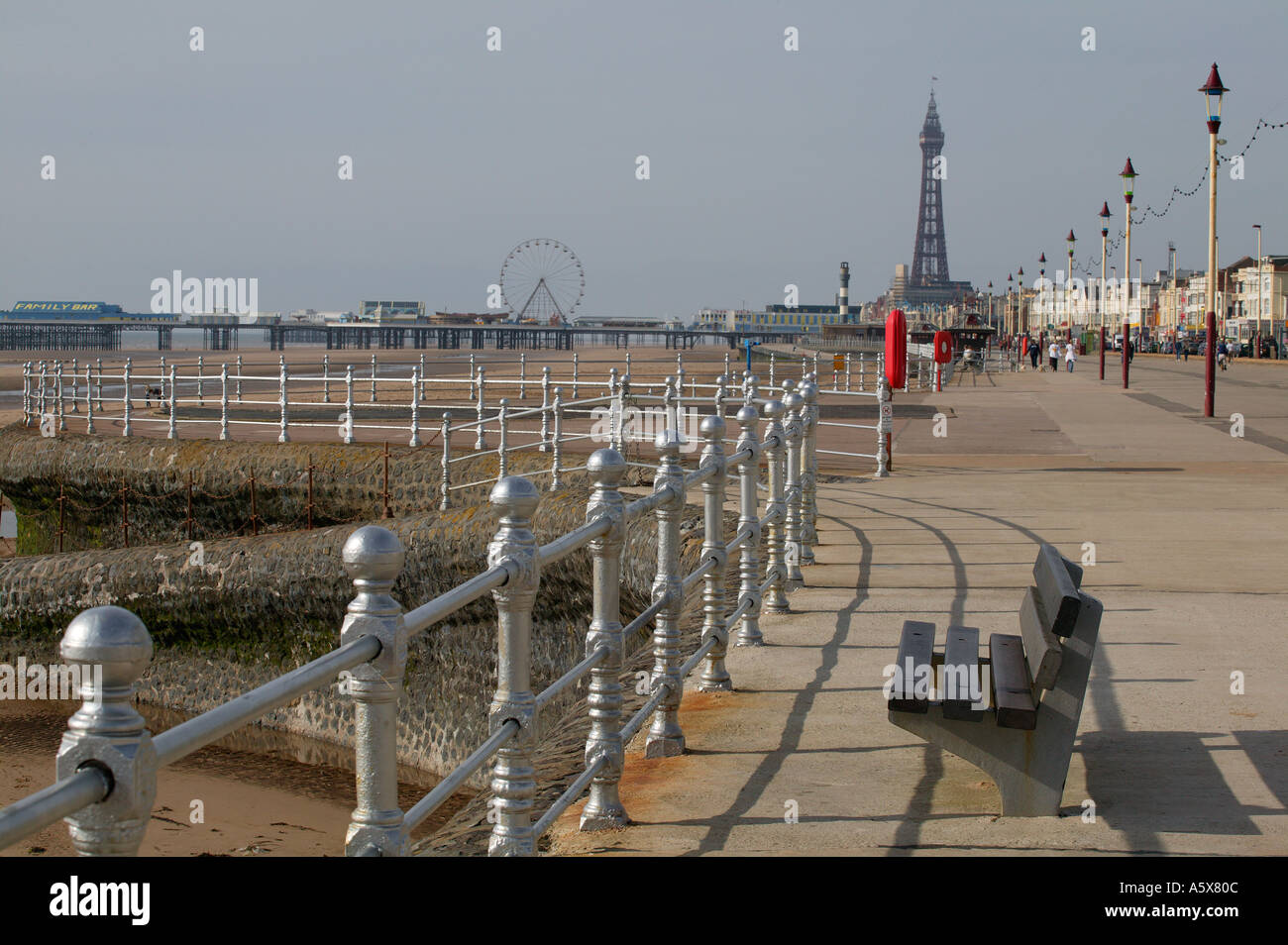 GOLDEN MILE WITH BLACKPOOL TOWER IN BACKGROUND Stock Photo