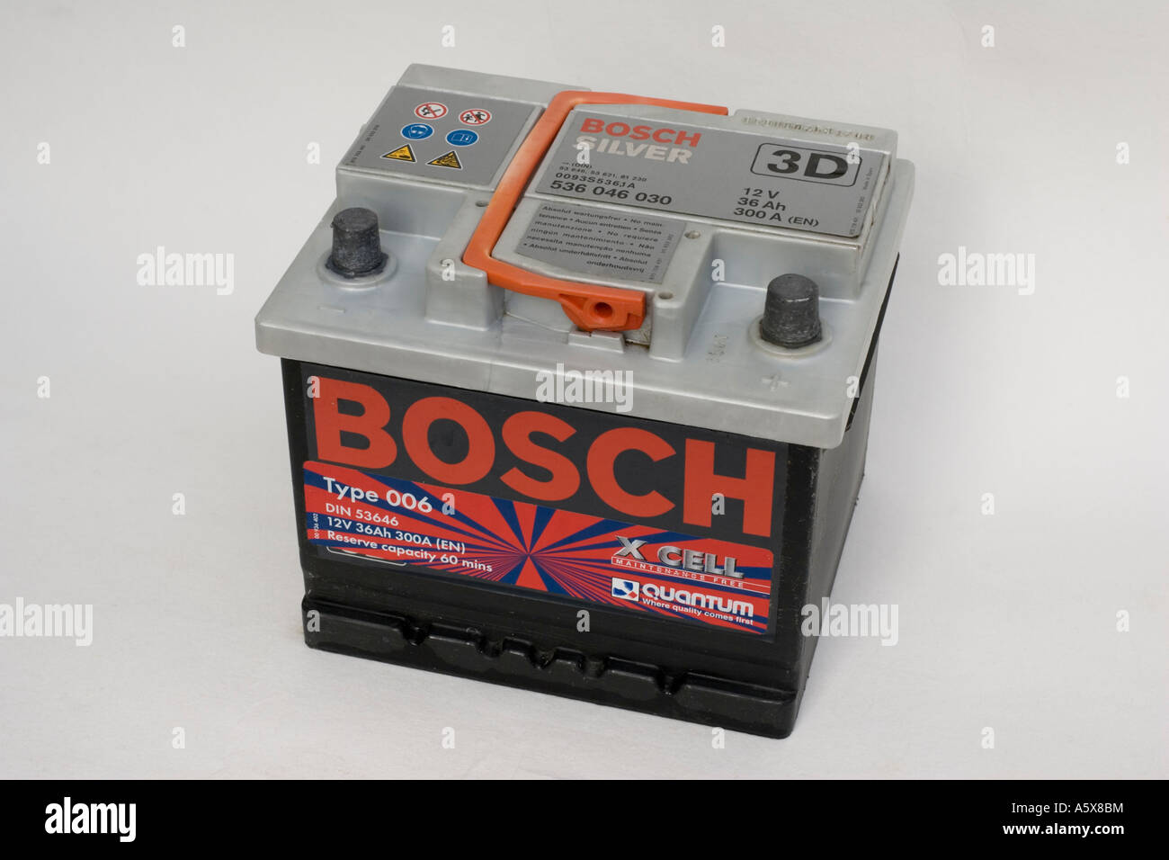 Bosch silver lead acid 12 volt 36A amp hour car battery UK Stock Photo -  Alamy