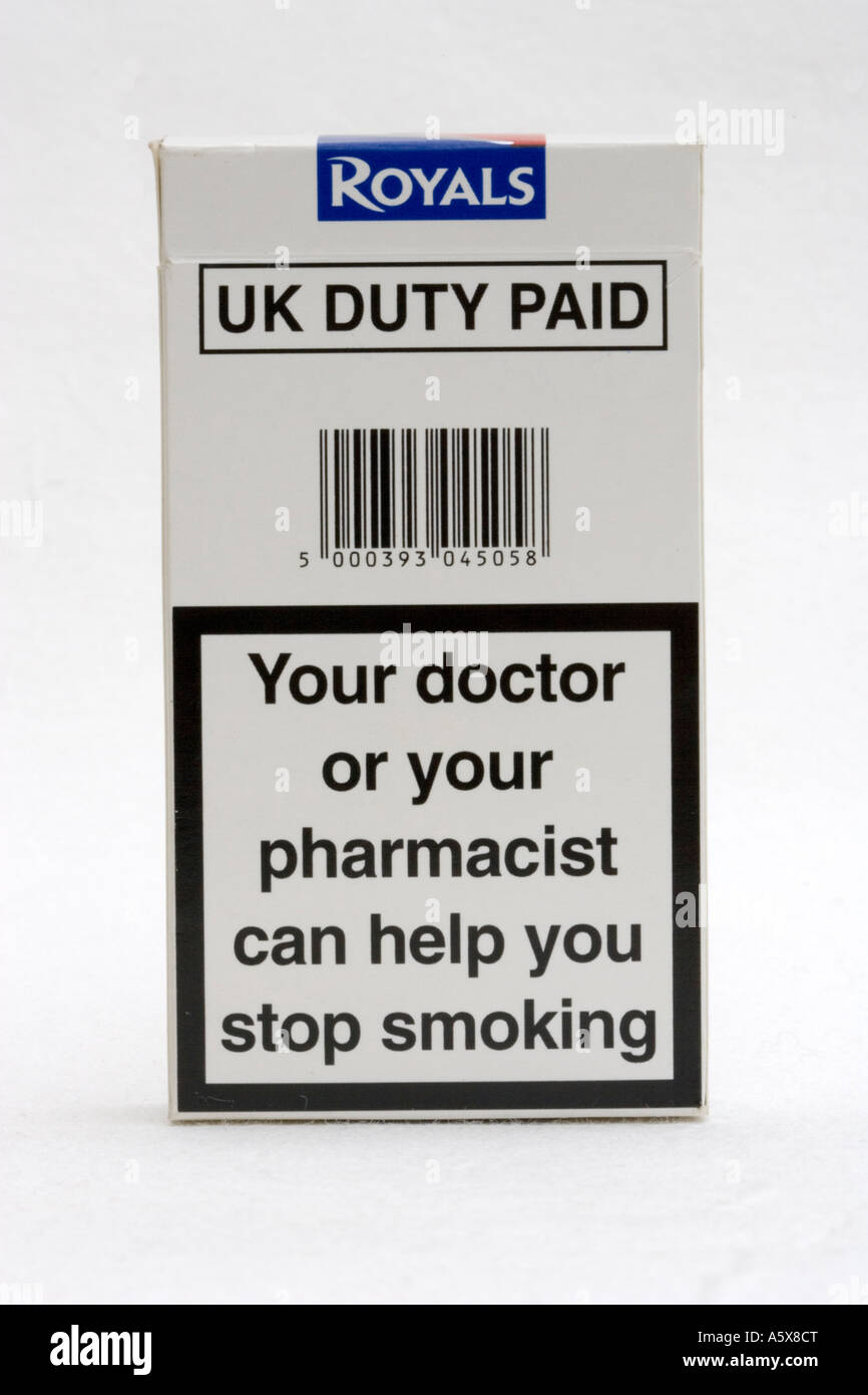 Packet of Royals Superkings cigarettes with message your doctor can