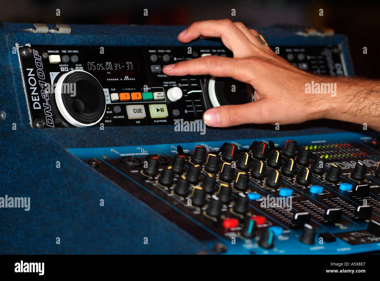 DJ Using an Electronic Mixer Stock Photo - Alamy