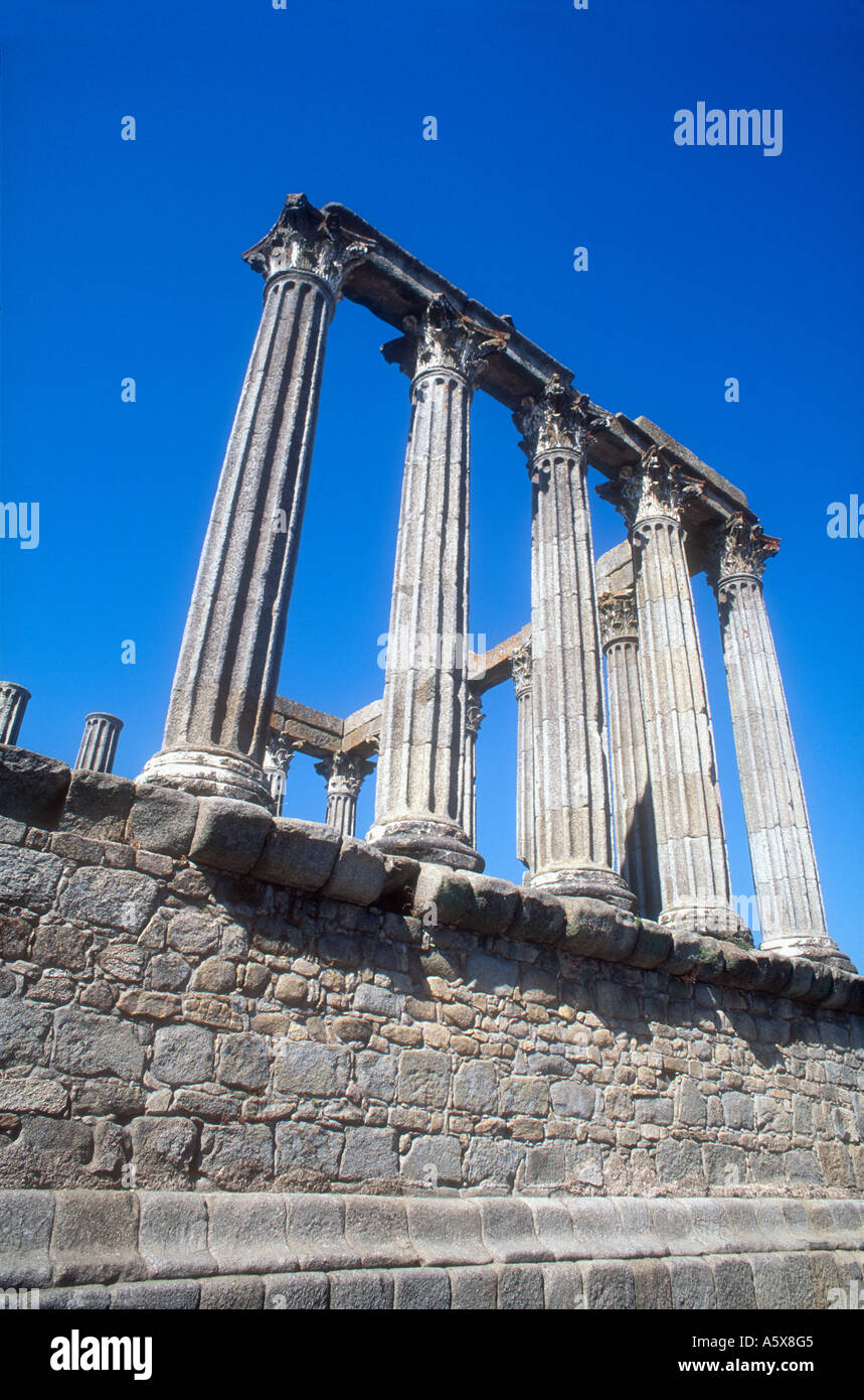 Portugal Alentejo Evora Roman Temple Remains Granite Columns Corinthian Capitals Stock Photo