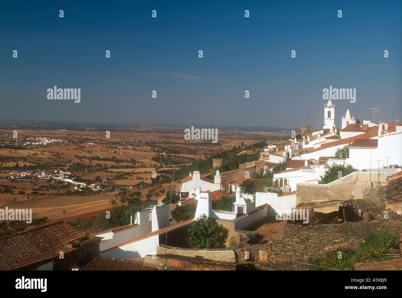 Portugal Alentejo Region Monsaraz panoramic view over sunbaked fields from castle Stock Photo
