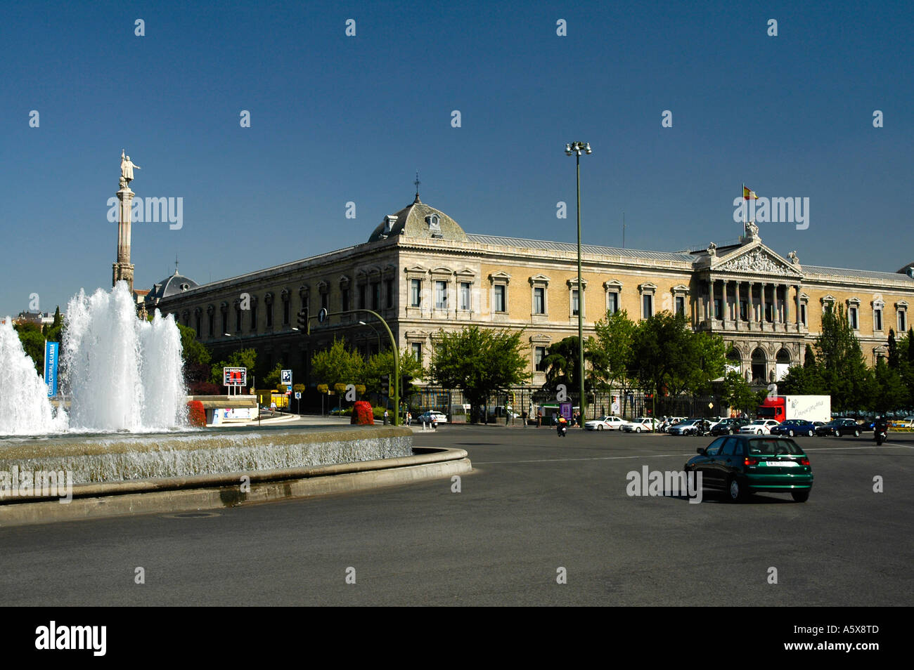 Palace of National Library and Archaeological Museum, Colombus Square, central Madrid, Spain, Europe Stock Photo