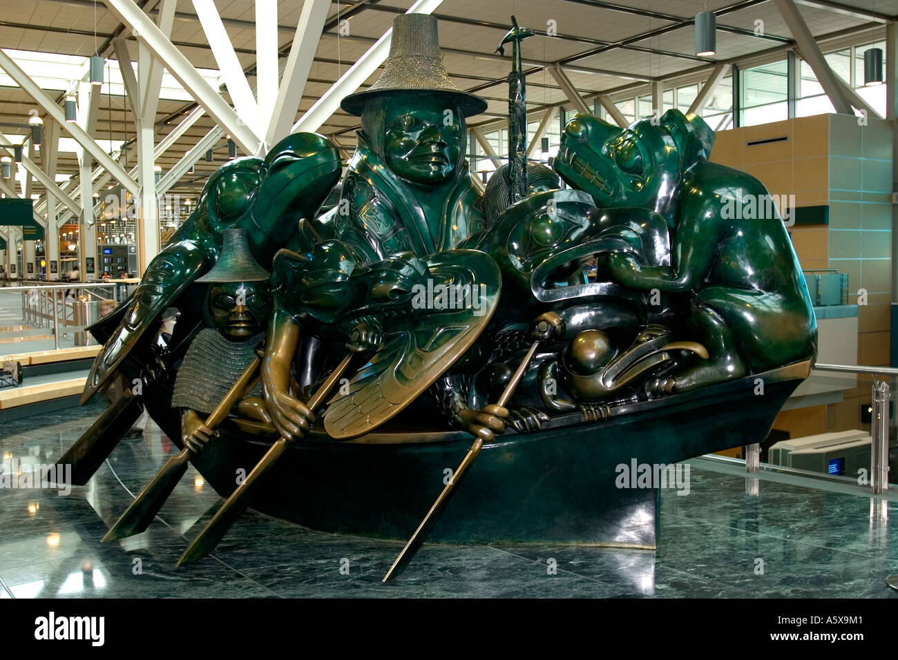 The Spirit of Haida Gwaii, sculpture by Bill Reid, at Vancouver International Airport, Canada Stock Photo