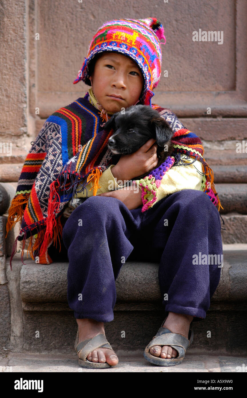 Indigenous Quechua Boy In Traditional Costume Cusco Peru South America Stock Photo Alamy