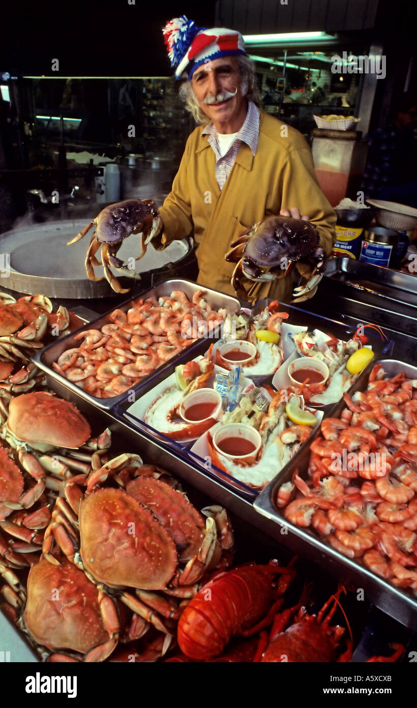 California San Francisco Fisherman's Wharf shell fish vendor Stock