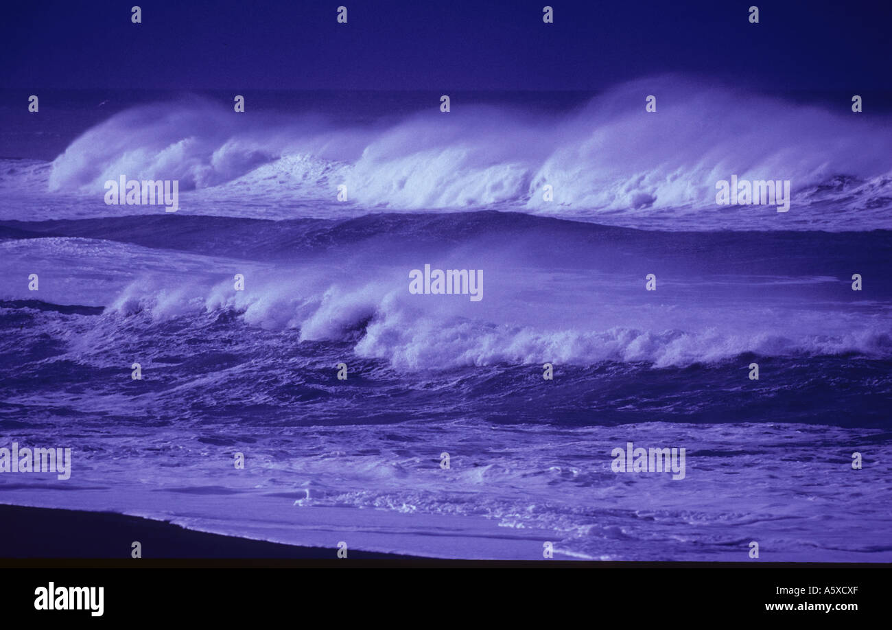 heavy ocean surf windswept breaker spray Stock Photo