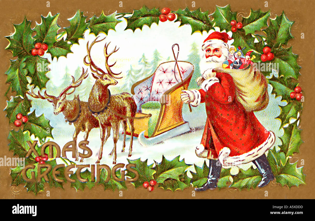 Vintage Santa Christmas Card Illustration Stock Photo - Alamy