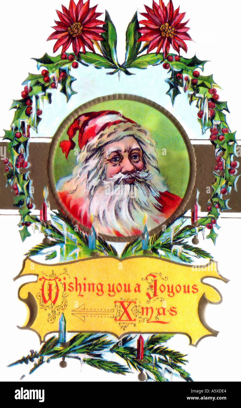Vintage Santa Christmas Card Illustration Stock Photo - Alamy